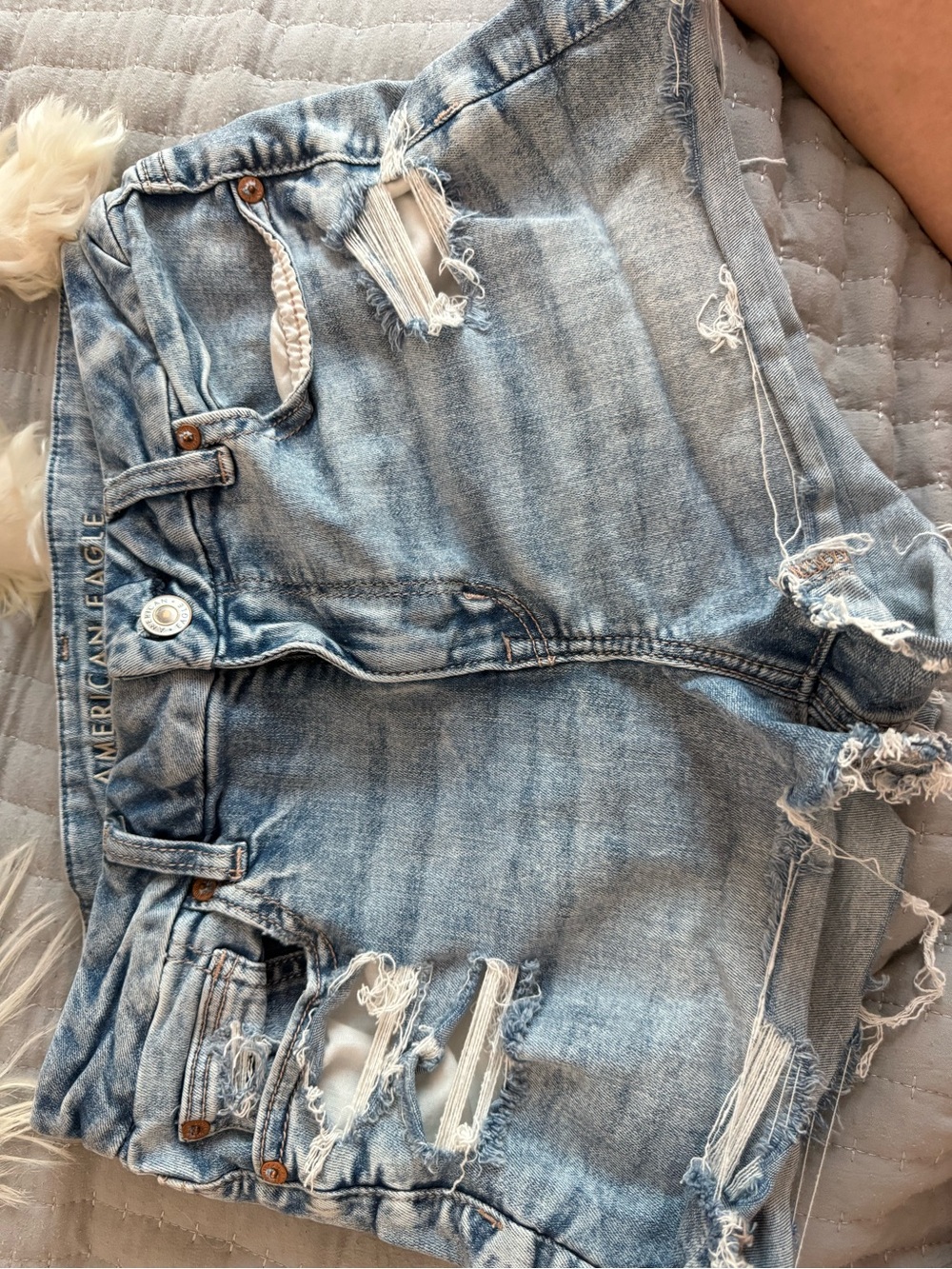 American Eagle Outfitters Light Blue Distressed High-Rise Denim Shorts